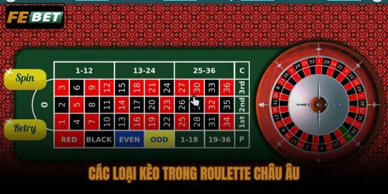 Hệ thống kèo trong và kèo ngoài trên bàn vòng quay roulette châu Âu